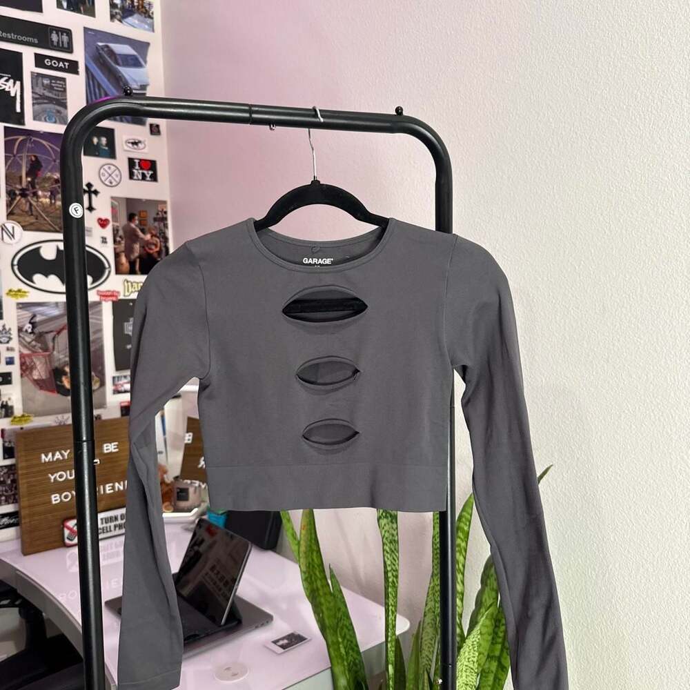 Garage Grey Long Sleeve Cutout Crop Top